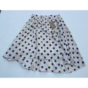 NWT Cream Blue Polka Dots Pull On Short High Low Sz L Skirt Prevett Francesca's